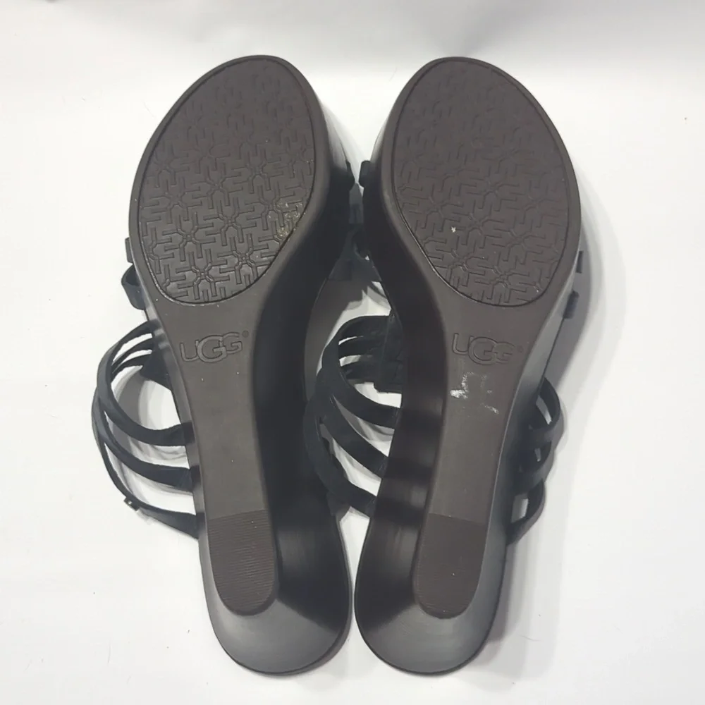 Ugg Womens Wedge‎ Sandal New Mattie Black Strappie Braided Leather Neutral sz 10
